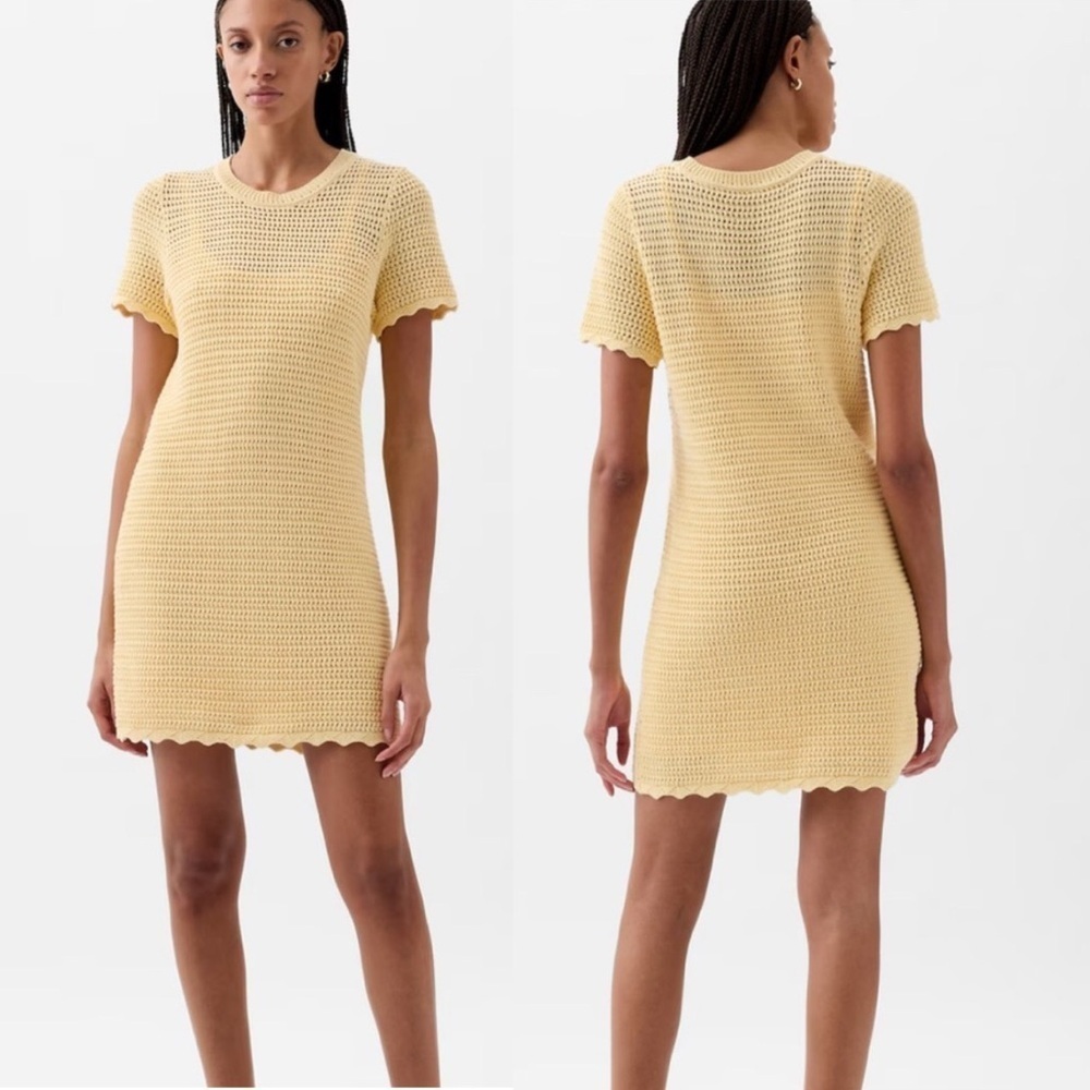 Gap Crochet Mini Dress in maize yellow size large trendy butter yellow cotton